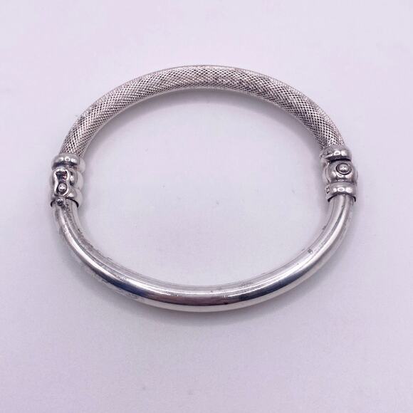 Vintage Sterling Silver Bangle Half Hollow and Half Mesh 8” - Picture 2 of 5
